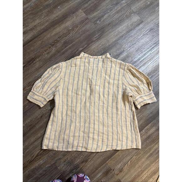 Stark X Striped Small 100% Linen Minimalist Organic Luxury Natural Blouse Small - Picture 15 of 15